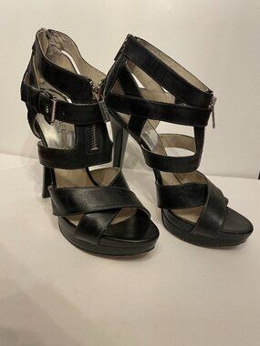 Michael Kors strappy black leather platform stiletto, size 9.5